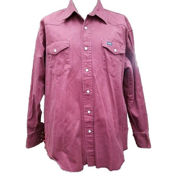 Vintage Wrangler Pearl Snap Button Cowboy Red Western Shirt Size 2X Long Sleeve - Picture 4 of 11